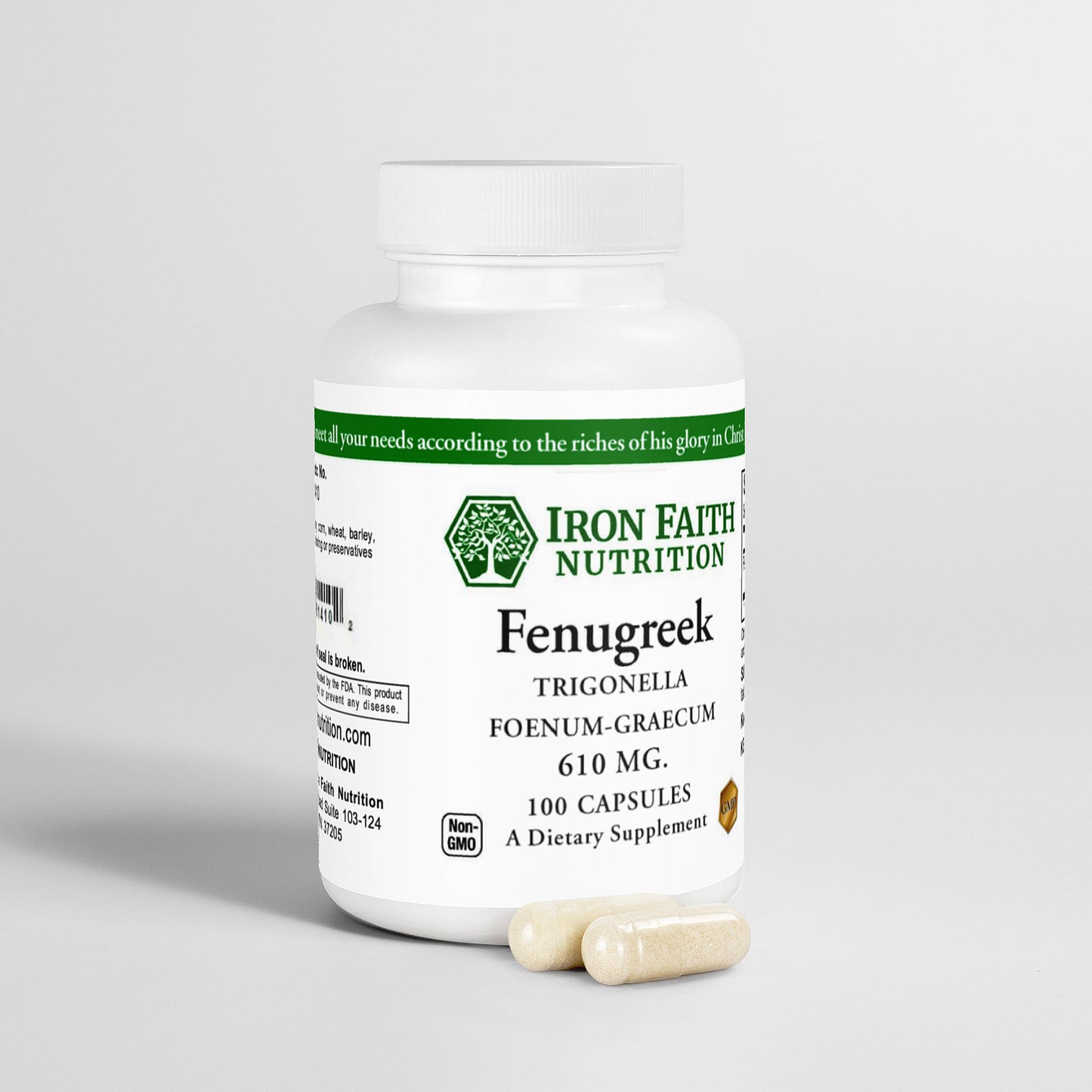 Fenugreek (Trigonella foenum-graecum) herbal capsules for gentle GI comfort and nursing support