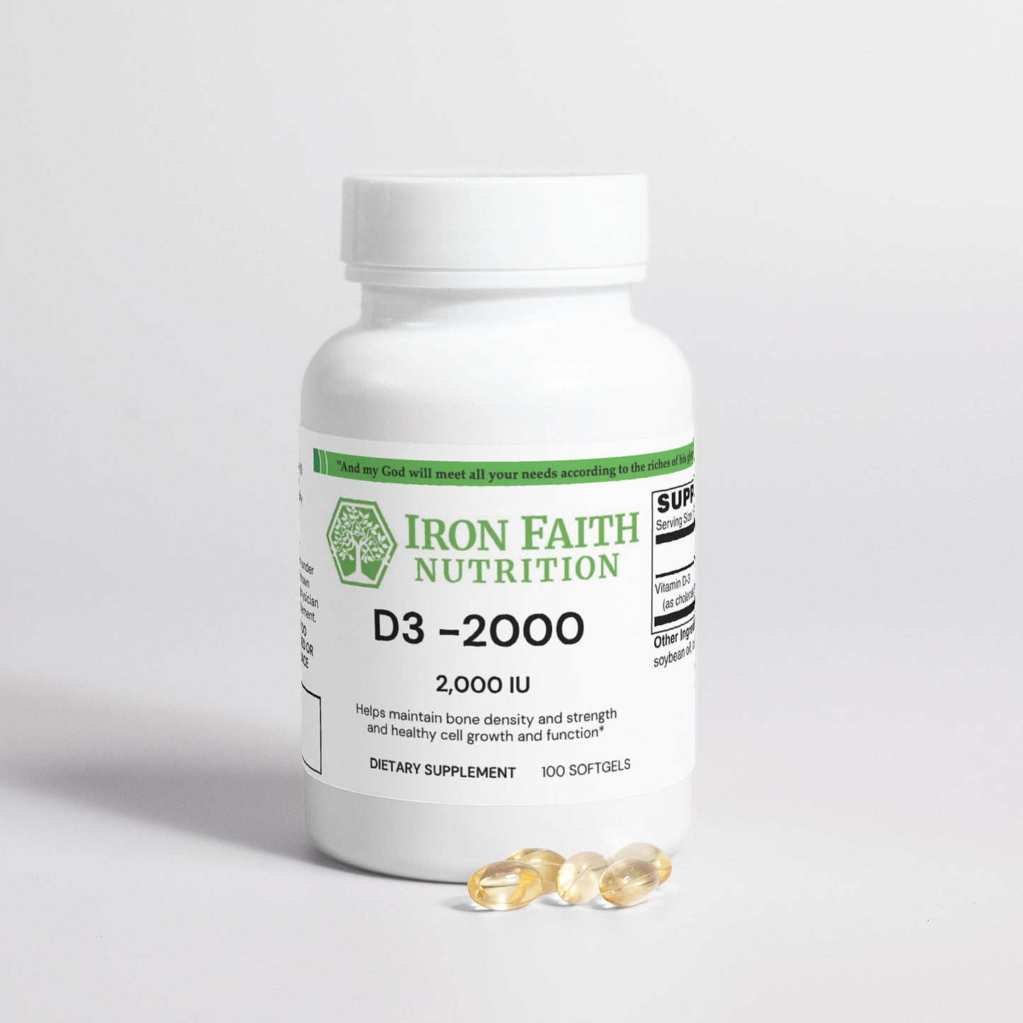 Vitamin D3 2,000 IU (50 mcg) — daily bone, immune & mood support — Iron Faith Nutrition