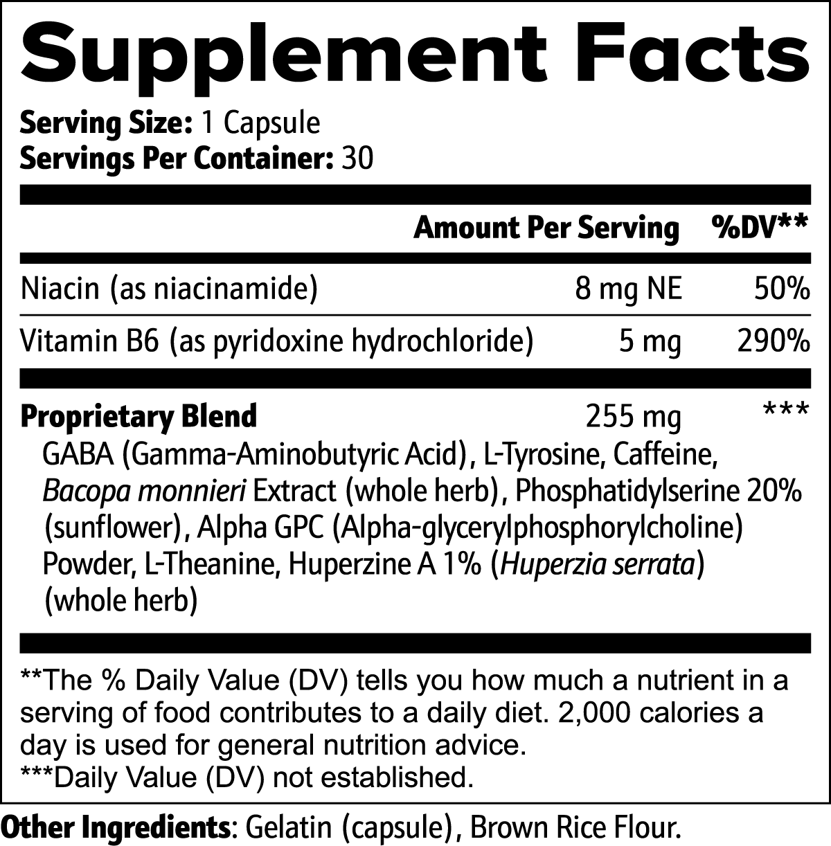 supplemental facts for Cognitive Support — focus, memory & calm clarity — 60 capsules — Iron Faith Nutrition
