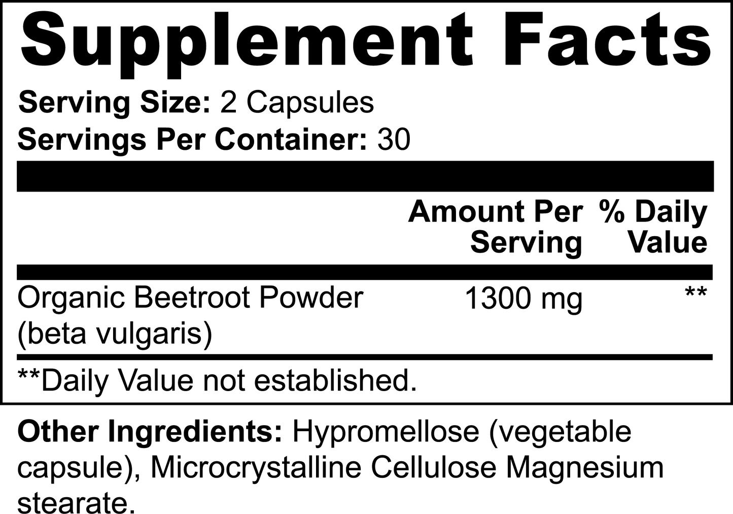 supplemental facts for Beetroot capsules — natural nitrate support for nitric oxide, circulation & endurance — 60 caps — Iron Faith Nutrition