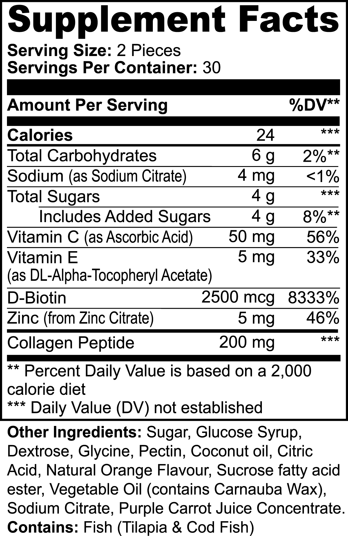Supplement facts — marine collagen (tilapia & cod) — collagen gummies for adults