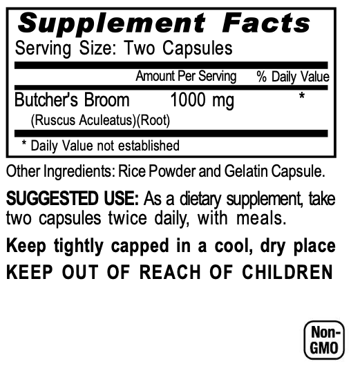 supplemental facts for Ruscus aculeatus herbal capsules with ruscogenins for leg comfort and microcirculation