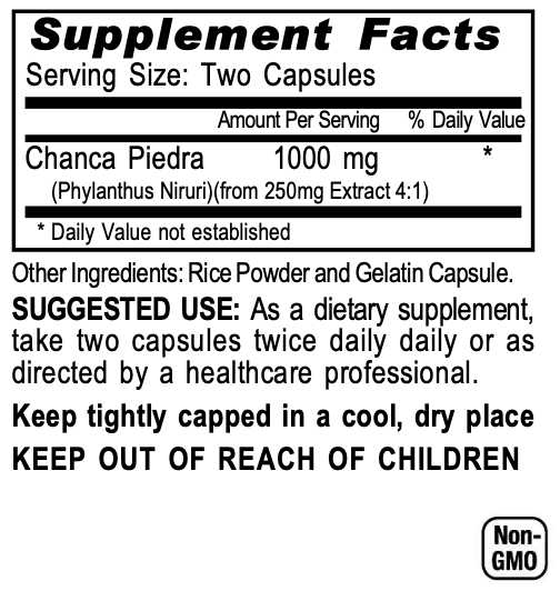 Chanca Piedra supplement facts panel — Iron Faith Nutrition