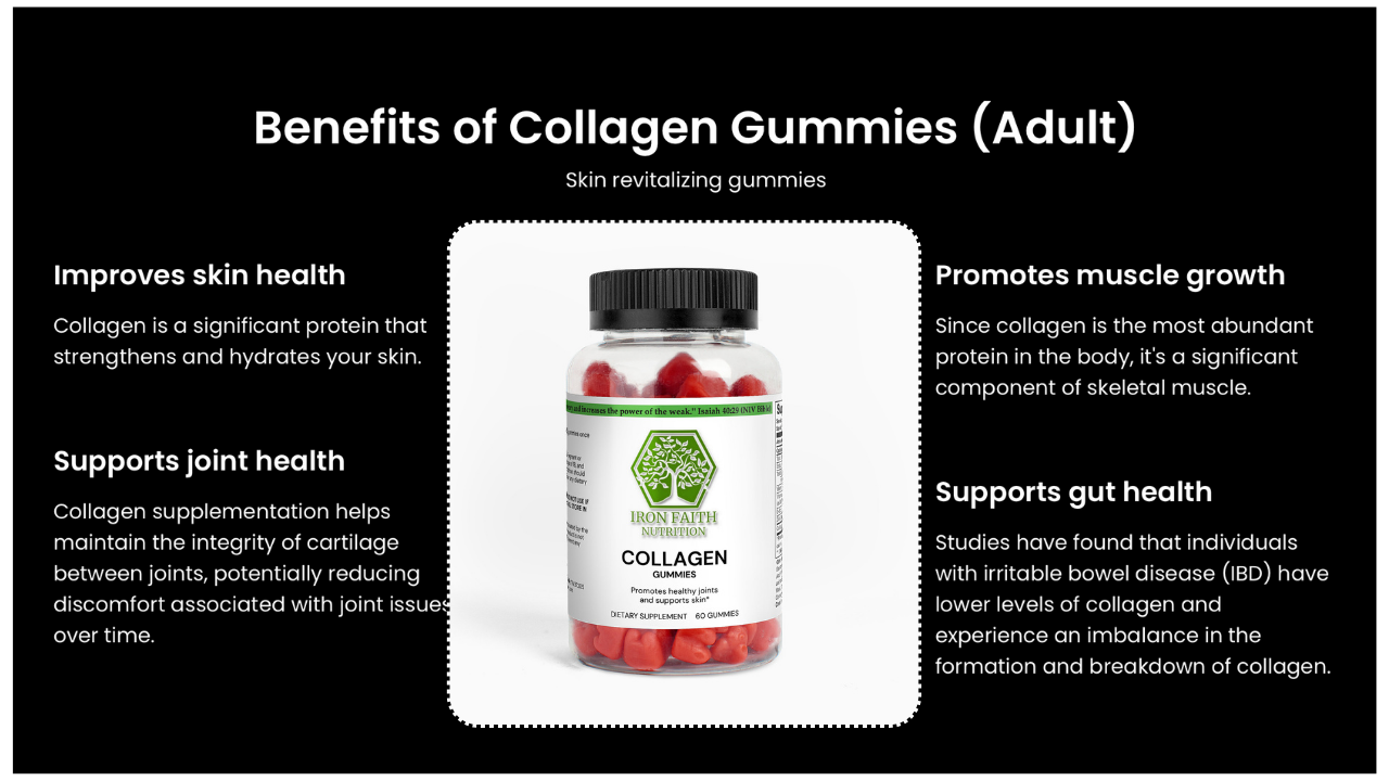 Adult collagen gummies with vitamin C, E, biotin and zinc — skin, hair, nails & joint support