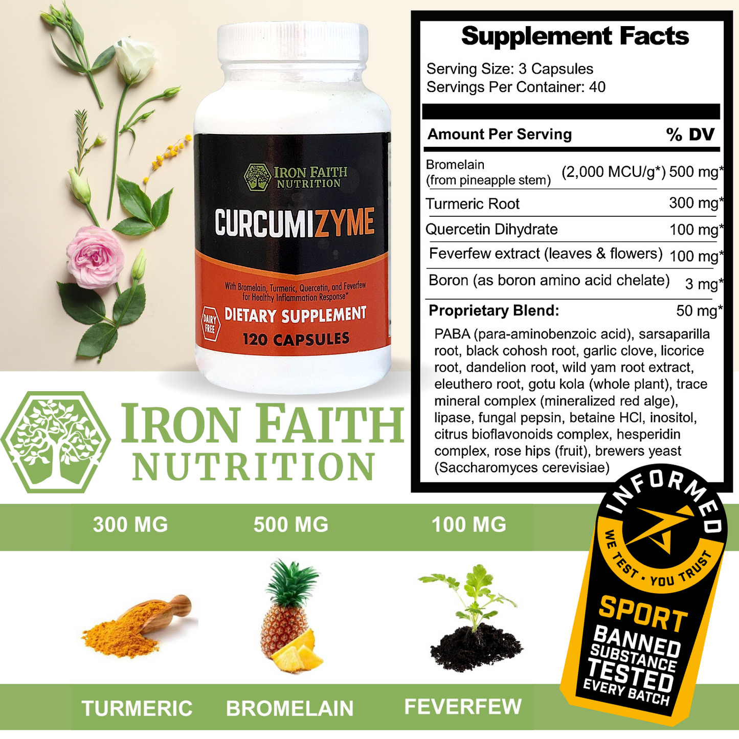 “Curcumizyme — turmeric + bromelain + quercetin joint support — Iron Faith Nutrition”