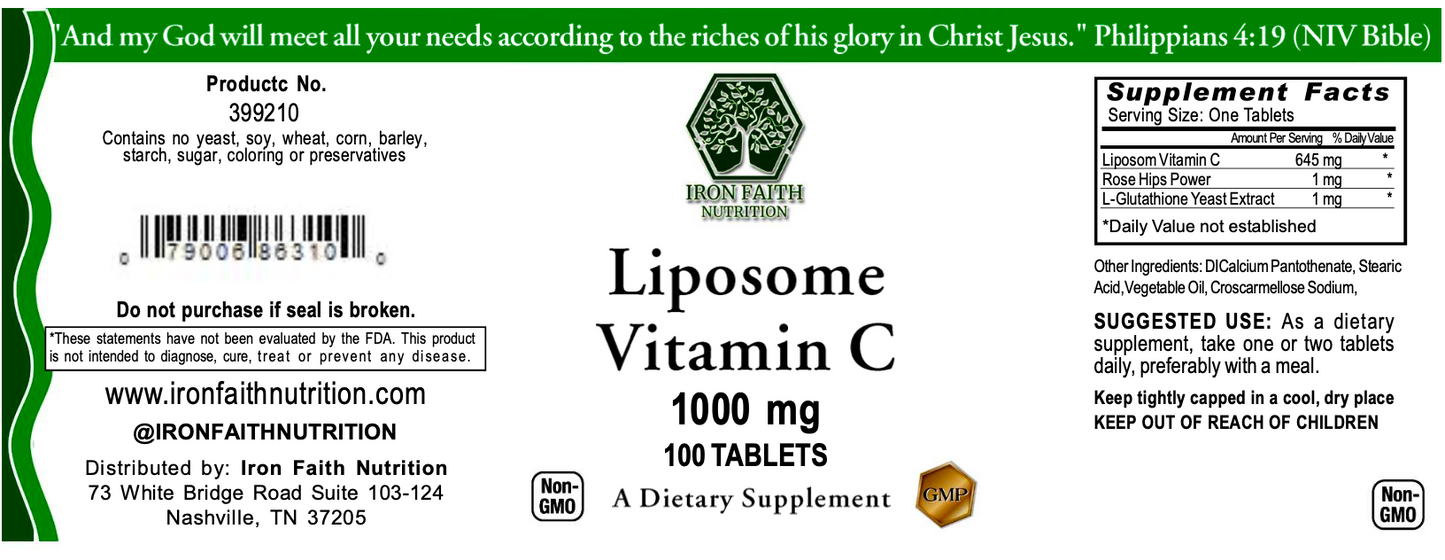 Vitamin C liposomal complex — rose hips + glutathione yeast extract — 100 capsules
