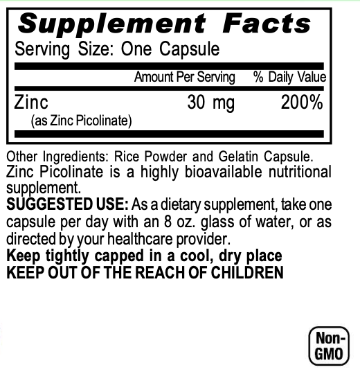 zinc picolinate, zinc picolinate supplement, highly absorbable zinc, zinc for immune system, zinc for skin, zinc absorption, bioavailable zinc, zinc capsules, iron faith nutrition zinc picolinate
