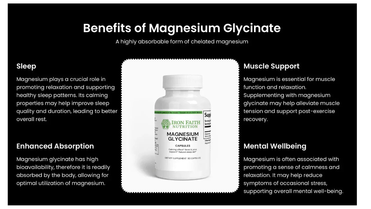 Magnesium Glycinate - Relax Muscles, Sleep Support - Iron Faith Nutrition