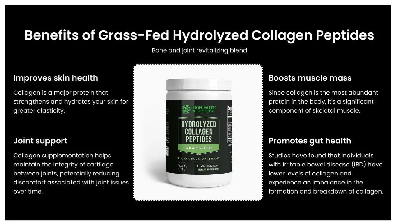 Grass-Fed Hydrolyzed Collagen Peptides — Skin, Hair, Nails & Joint Support (Unflavored) - Iron Faith Nutrition