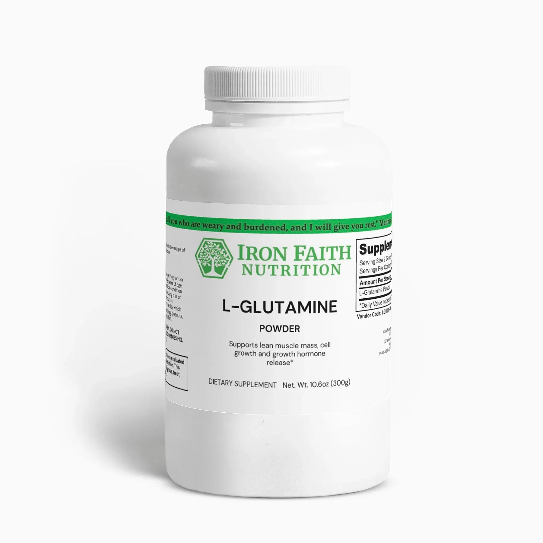 L-Glutamine Powder — 300 g (Unflavored) - Iron Faith Nutrition
