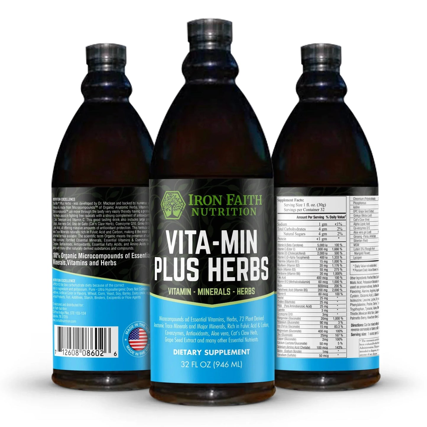 Vita-Min Plus Herbs - Liquid Multivitamin for Energy & Immunity - Iron Faith Nutrition