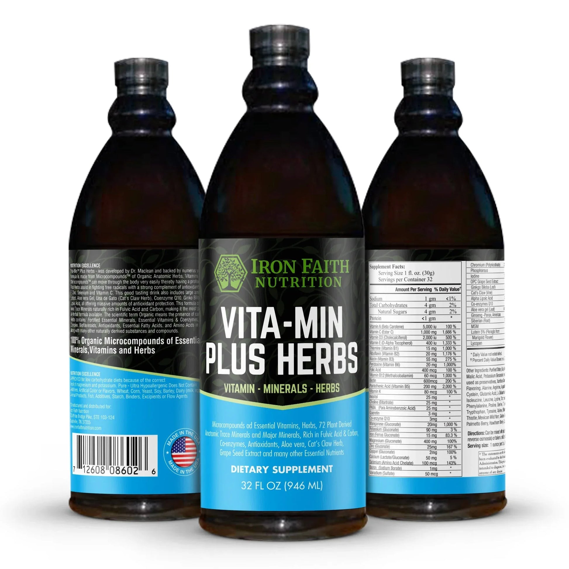 Vita-Min Plus Herbs - Liquid Multivitamin for Energy & Immunity - Iron Faith Nutrition