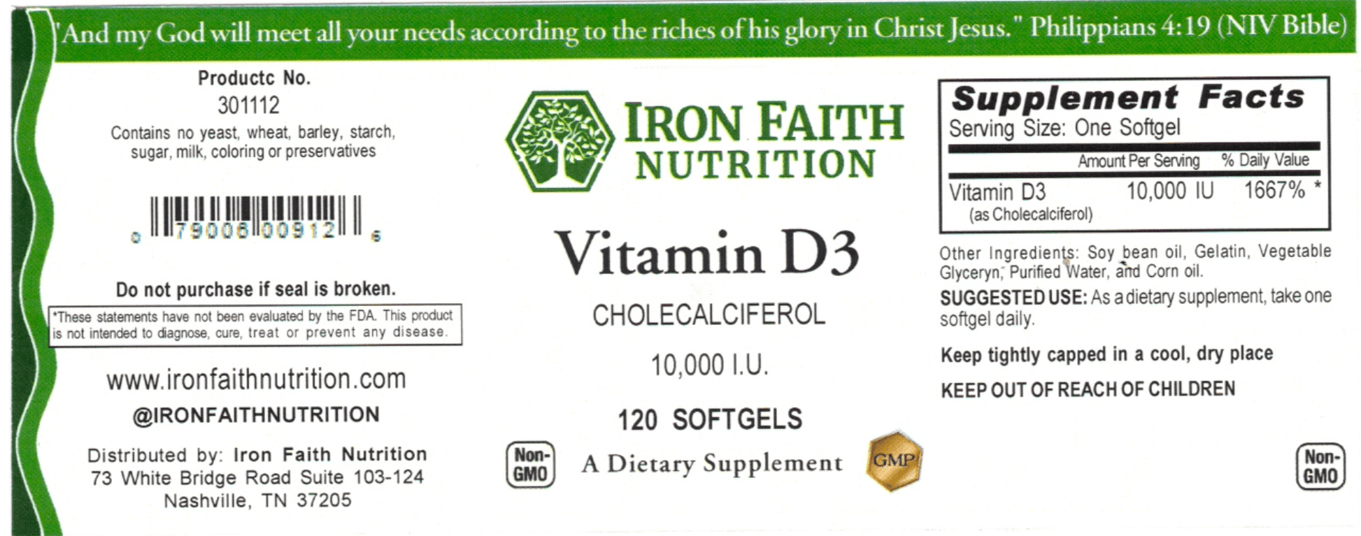 Vitamin D3 10,000 IU – Immune, Bone & Muscle Support - Iron Faith Nutrition